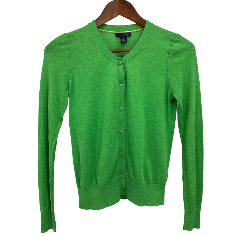 Tommy Hilfiger Cardigan Sweater Grass Green Lightweight Knit Women's Small